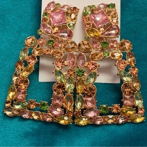 Elegant Pink Multicolor Gemstone Earrings NEW